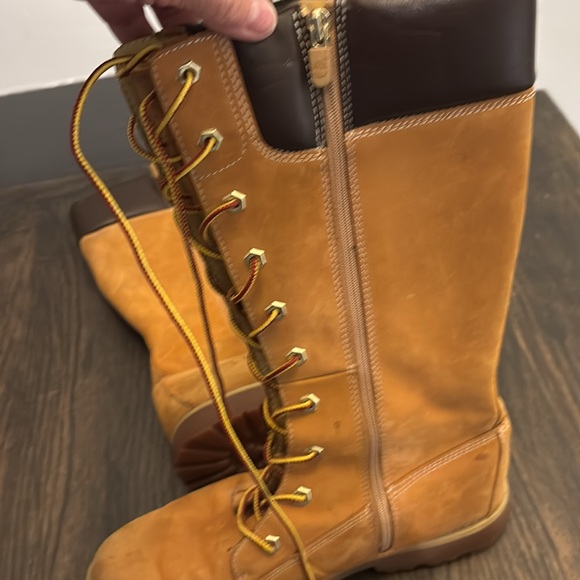 Timberland tall buckskin boots, wheat color, dark brown top, side zip, size 6 - Picture 8 of 10